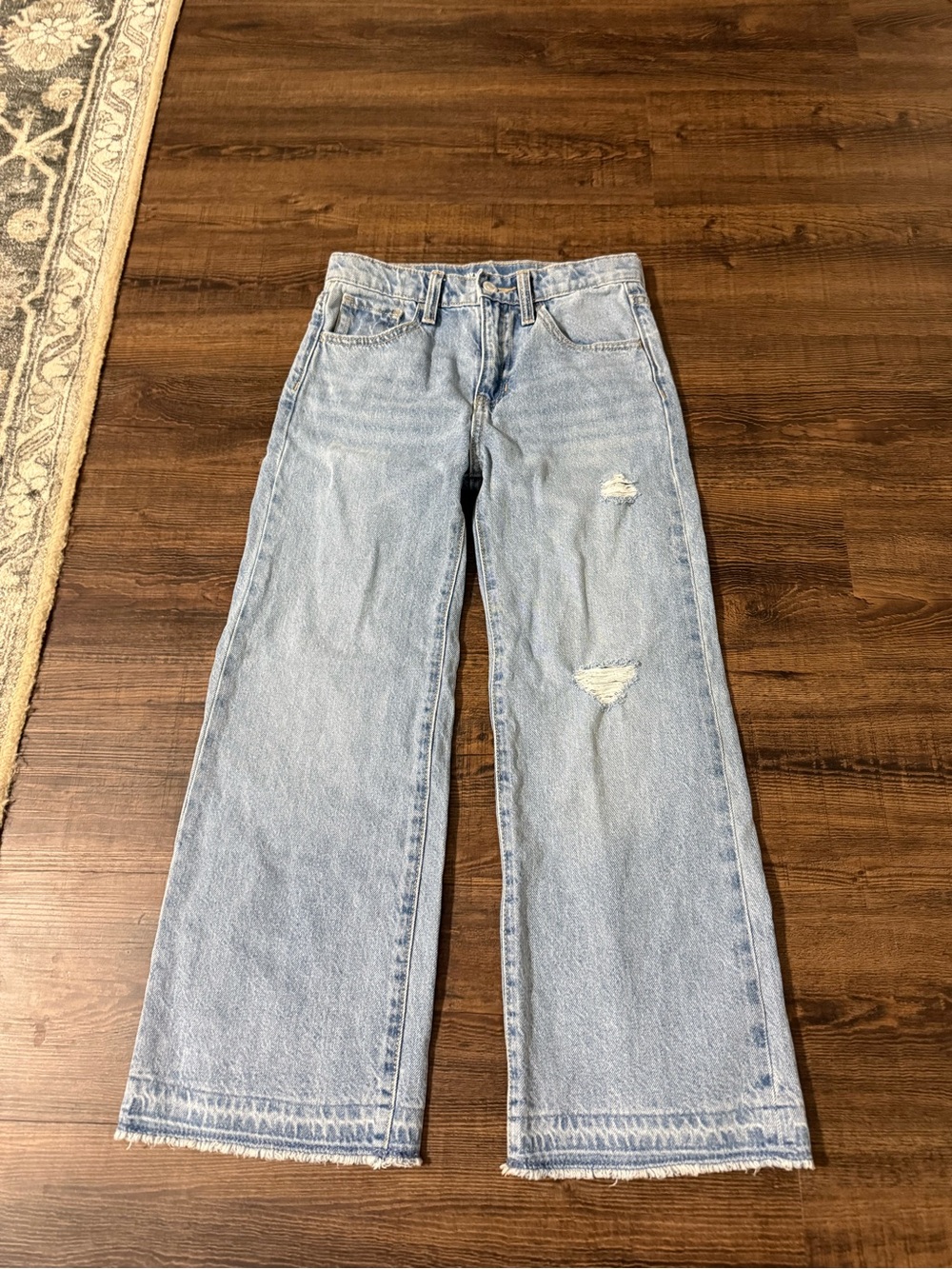 Light blue Old Navy distressed wide-leg girls jeans